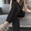 Women Summer Casual Ice Silk Pants Solid Elastic Waist Sweet Streetweat Ankle-Length Pant