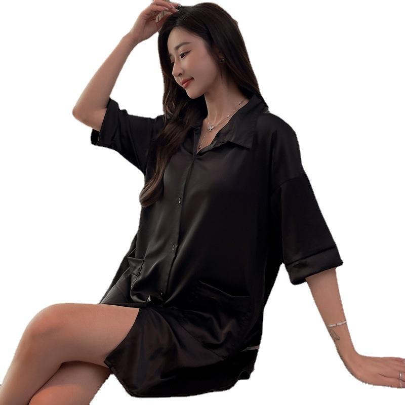 Ladies Boyfriend Style Shirt Breathable Nightgown Button Solid Back Butterfly Mesh See Through Sexy Nightgown Summer Loose Lightweight Nightwear