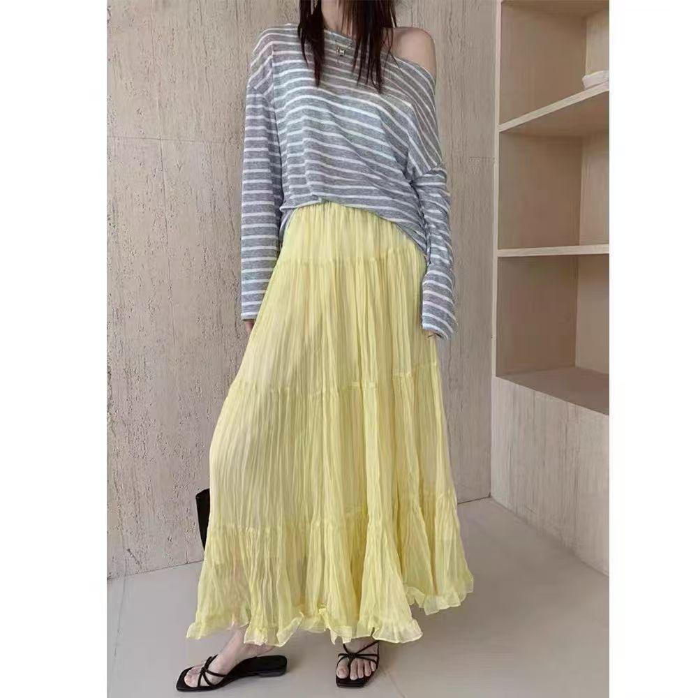 Vier Jahreszeiten Falten Patchwork Rock – Japanischer & Koreanischer Stil Midi für Damen