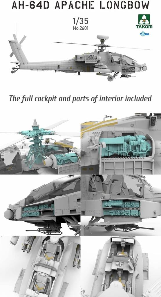 Takom scale Army Apache Longbow Attack Helicopter Plastic Model Kit TKO2601 1/35 U.S. AH-64D (Colored)