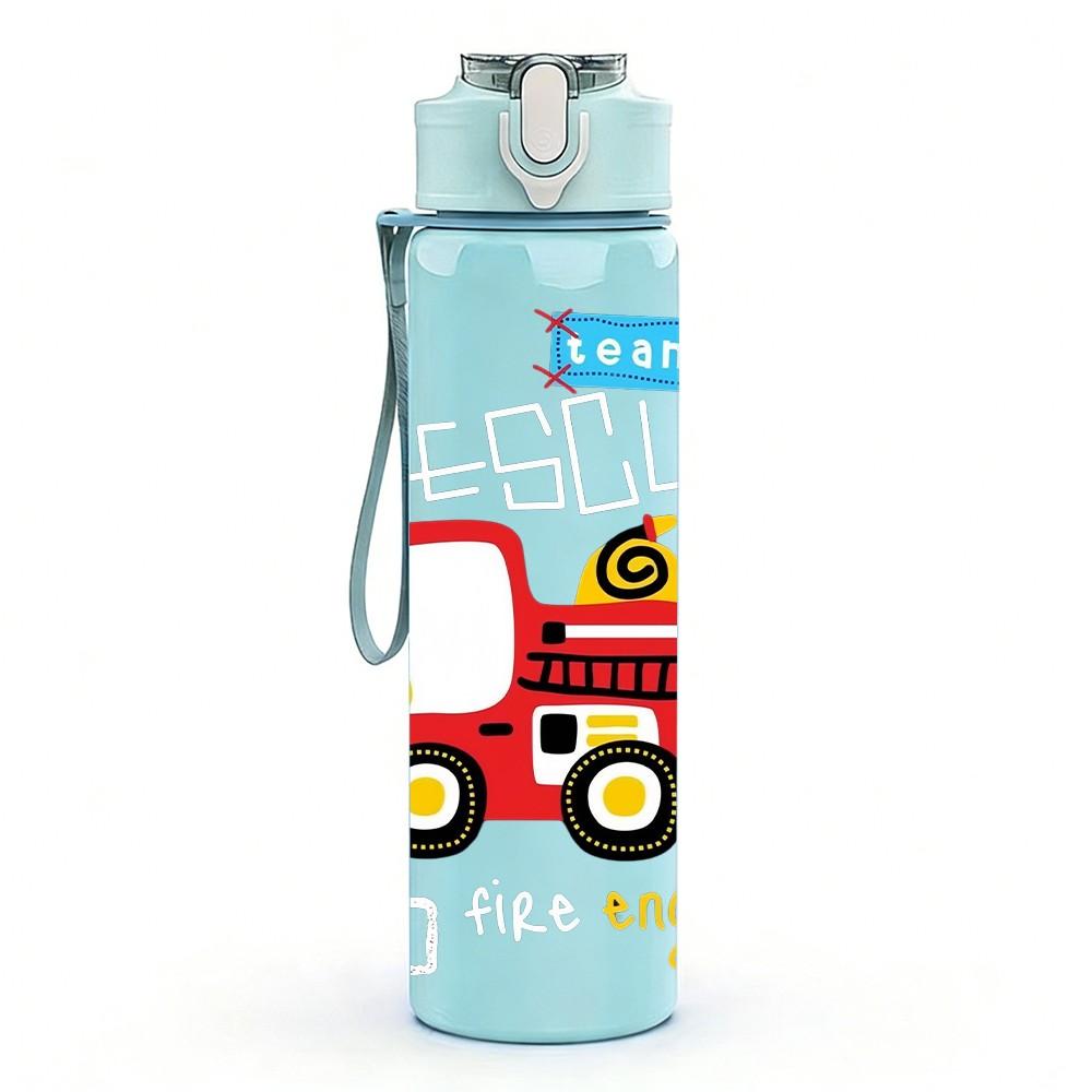1PC Kids Toy Truck Cartoon 750ml Color Plastic Sports Water Bottle Leakproof Flip Straw Lid Suitable for Sports Office Home Use