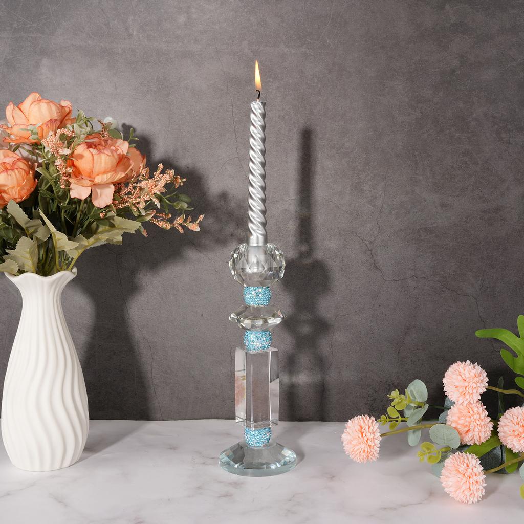 Crystal Glass Candle Holder Blue Diamond Candelabrum Transparent Candlestick Wedding Home Decoration Accessories