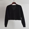 French Simplicity Pure Color V-neck Hollow Knitting Cardigan Female Spring & Fall Elegant Single-Breasted Long Sleeve Outwear Easiest for Match Tops