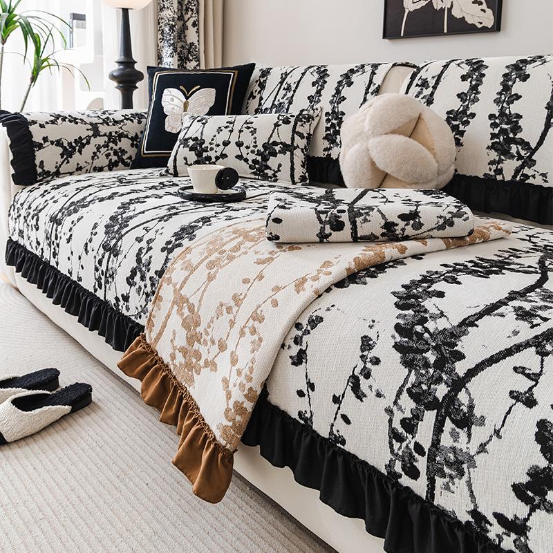 Chinese Retro Ink Painting Tree Branch Sofa Cushion New Living Room Light Luxury Non-Slip Sofa Seat Cushion Home Sofa Cover