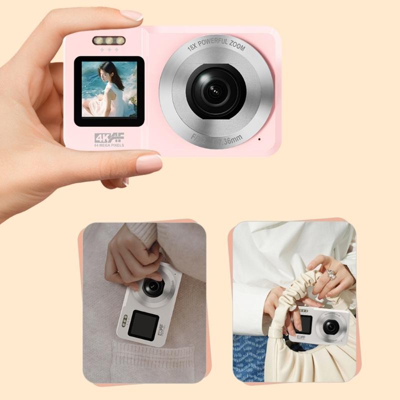 4K UHD 64MP Digital Camera Double Screen 18X Zooms Portable Camera for Students Travel Vloggings