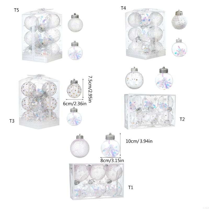 62KD 6Pcs Meshes Ribbon Christmas Balls Christmas Hanging Round Balls Pendants for Holidays Home Adornment