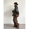 Unisex Japanese Retro Lambswool Leather Jacket for Autumn and Winter