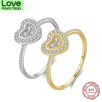 Silver Classic Hearts Ring Solid 925 Sterling Silver Dazzling Zircon Charm Finger Rings For Women Wedding Fine Jewelry