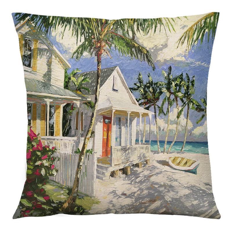 Summer Beach Landscape Retro Cushion Cover 45x45cm Polyester Pillowcase Home Decor Sofa Chair Waist Cushion Cushion Cover