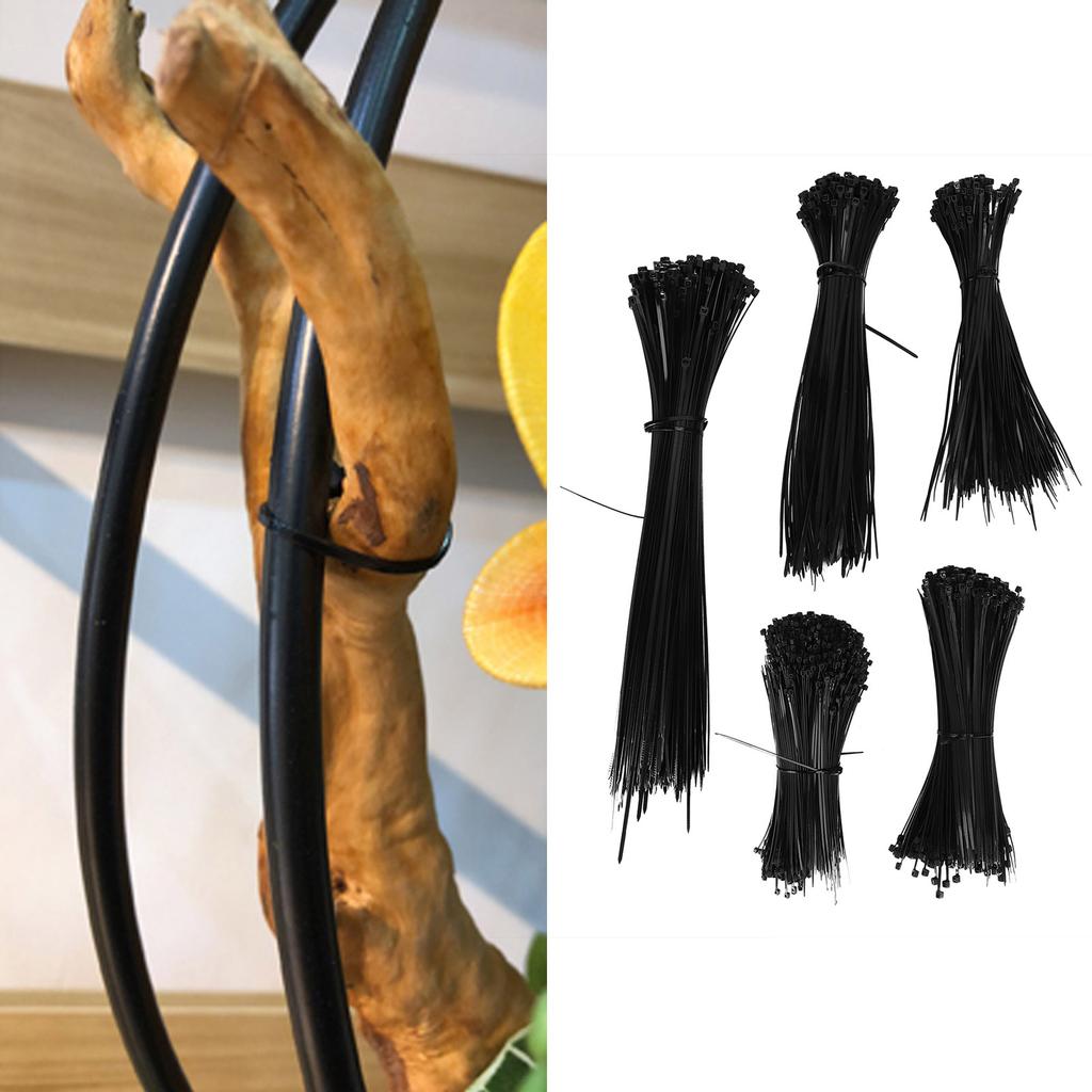 5Packs Cable Ties Zip Wraps Set Disposable Nylon Wire Cord Strap Fastener Fastening OrganizerBlack