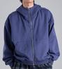 Button Seoul Two-Way Minimal High-Neck Cotton Zip-Up Hoodie (Navy)
