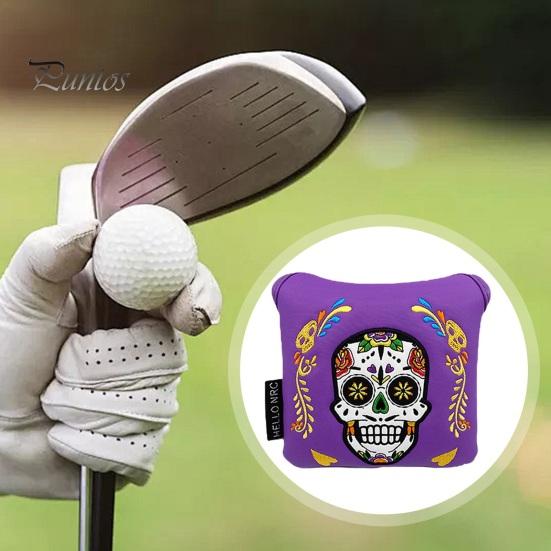 Mallet Putter Cover Magnetic Mallet Golf Club Cover Unique Skull Printed Golf Putter Headcover Blade Putter Protection Golf Accessory