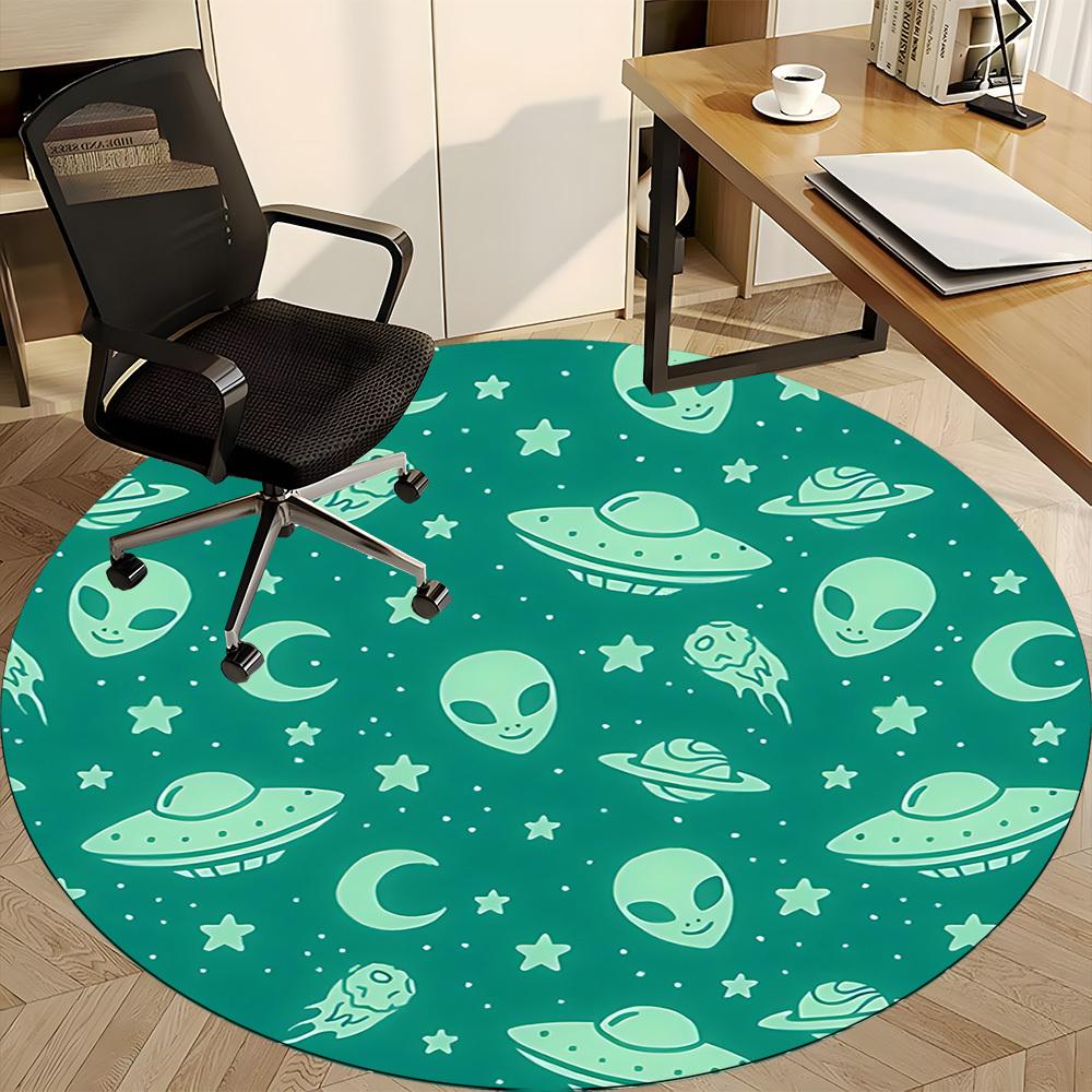 1pc Alien Spaceship Office Round Area Rug, Indoor Mat Suitable For Office, Under Office Chairs Bedroom Living Room Home Decor, Room Deco
