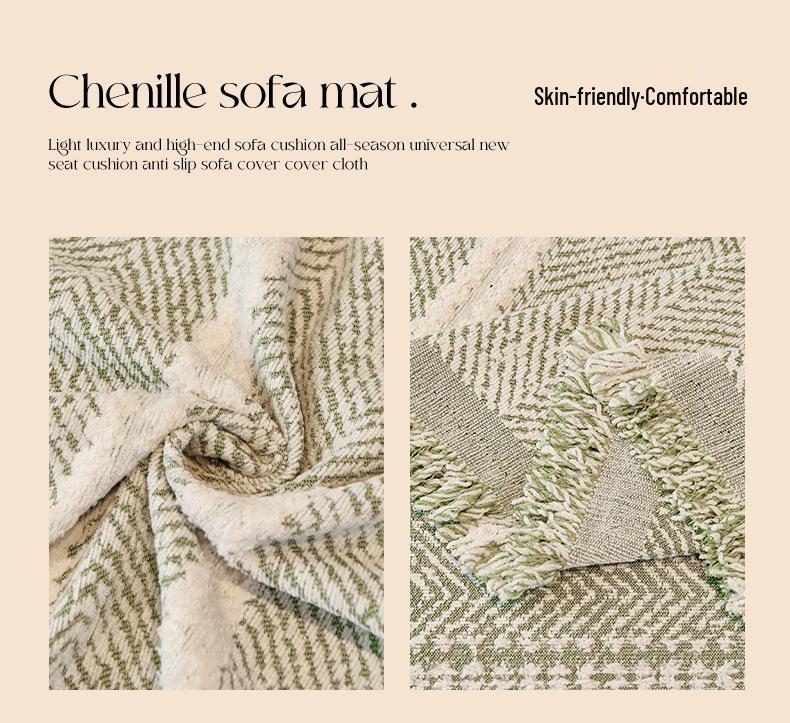 Mid-Century Minimalist Chenille Sofa Cover with Herringbone Pattern - Non-Slip, Universal Fit for Four Seasons