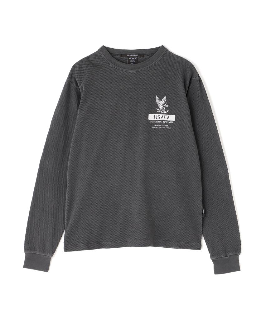AVIREX Fade Wash Honeycomb Waffle Long Sleeve Size T-Shirt, Men's T-Shirt, L, 410, Charcoal, 783-5130010