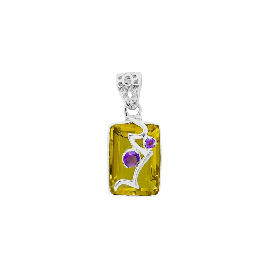 Lemon quartz & amethyst handmade pendant, 92.5% sterling silver pendant for her, women designer pendant