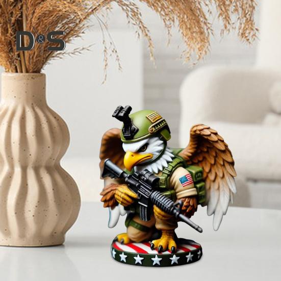 Eagle Soldier Statue Resin Military Eagle Figurine Patriotic Desktop Soldier Ornament for Home Entrance Living Room Decor Independence Day
