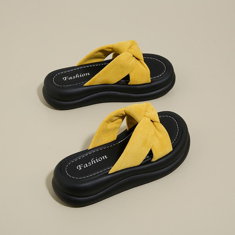 

С однословной юбкой-волоном, модные новые крутые шлепанцы на толстой подошве для женщин, летние пляжные шлепанцы для женщин 2025 40 жёлтый