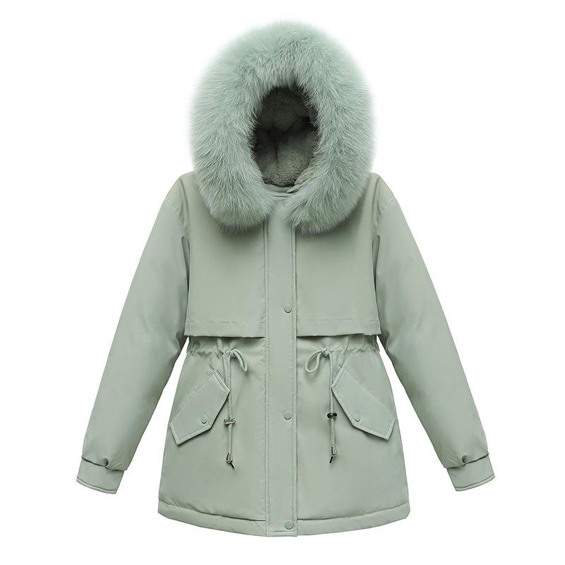 Cotton Coat Women's Winter Parker Casual Mid-length Korean Style Women's Warm Loose Big Wool Collar Cotton Coat