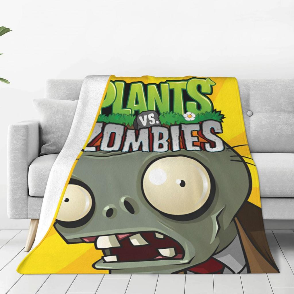 Game P-Plants-vs-Zombie Printed Blanket Warm Soft Fluffy Plush Bedding Throws For Home Decor Travel Flannel Bedspread Bed Cover