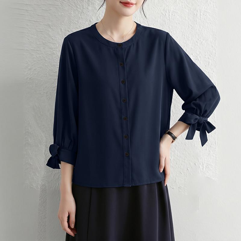 ZANZEA Women Casual Round Neck Solid Color Loose 3/4 Sleeve Blouse