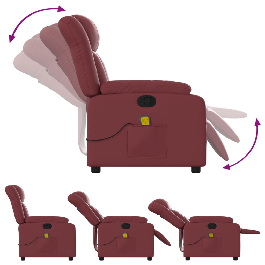 Massage Chair Burgundy Synthetic Leather