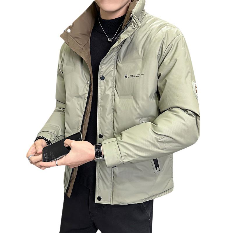 Men's Warm White Duck Down Jacket with Short Stand-Up Collar - Trendy Winter 2025 Arrival