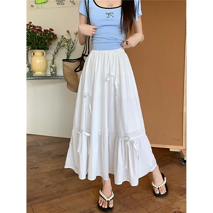 

Юбка-трапеция с бантом из шенилла - женская летняя коллекция в синем, белом и черном цветах S белый