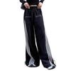 Women's Embroidered Striped Sweatpants - Spring/Autumn 2025 Trendy American Wide-Leg Floor-Length