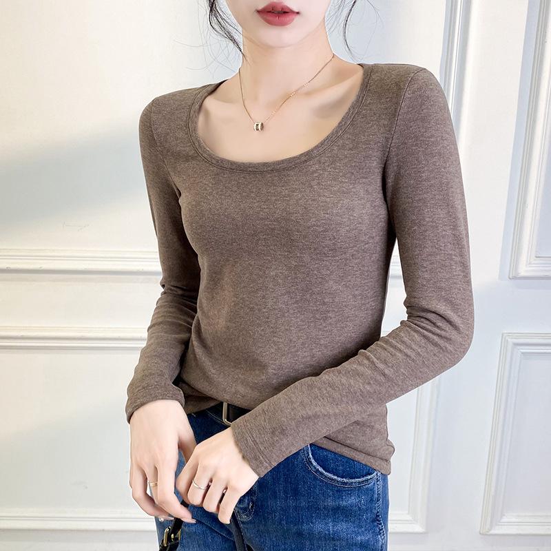 

Термобелье женский топ флис утолщенный базовый слой новая осенняя одежда S темно-коричневого