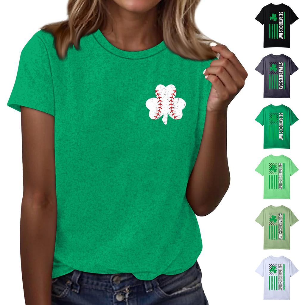 Women's T-shirt Casual Loose St. Patrick's Day Printed Crewneck Pullover Short-sleeved Top