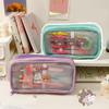 Transparent Pencil Case Cute Cartoon Pattern Large Capacity Waterproof PVC Pen Case Pencil Storage Bag Purple Bear Bunny
