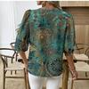 European and American new retro bohemian top, round neck lantern sleeve printed loose holiday medium sleeve shirt