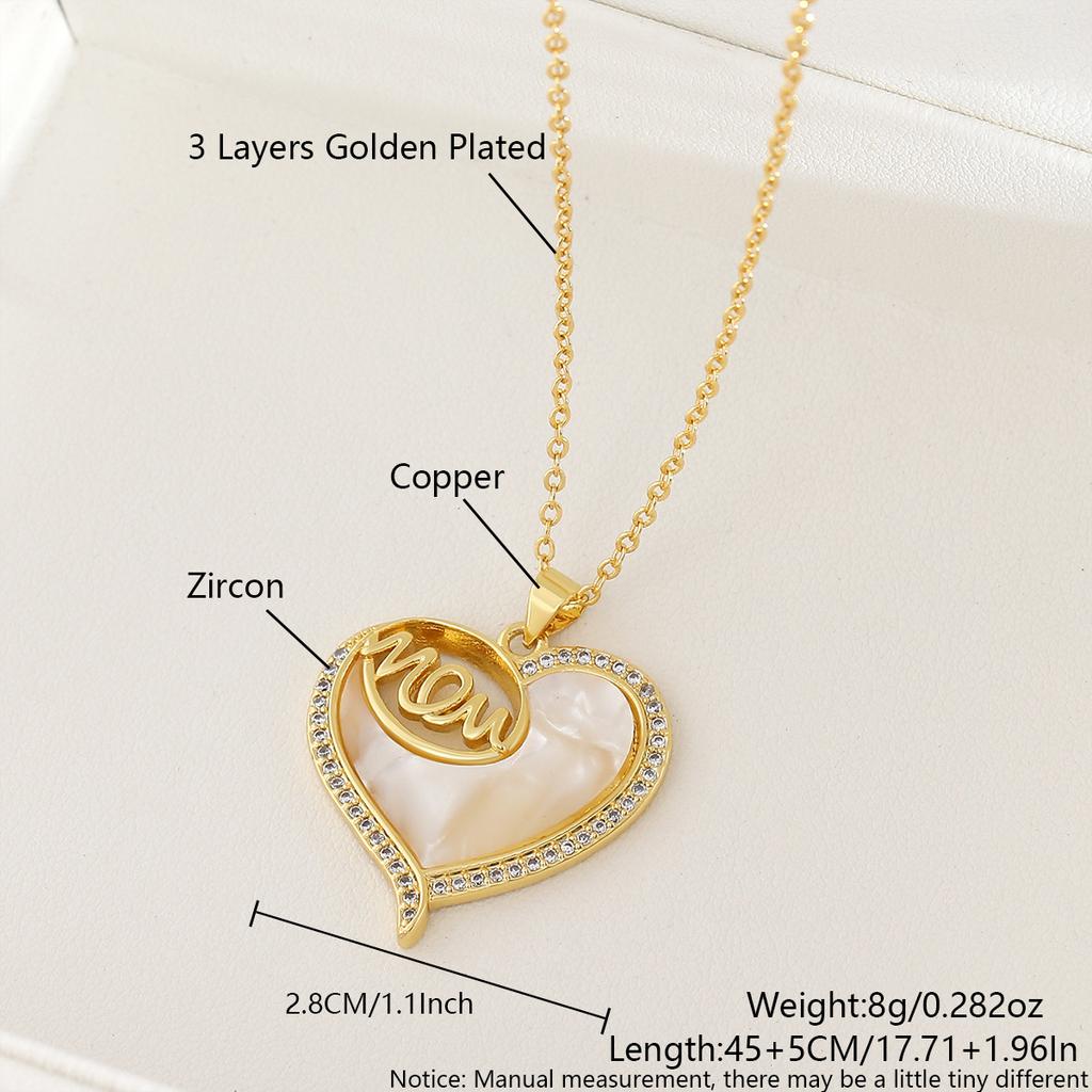 Shell Heart-shaped Peach-Flower Moon Flower Hollow Engraved Zircon Necklace