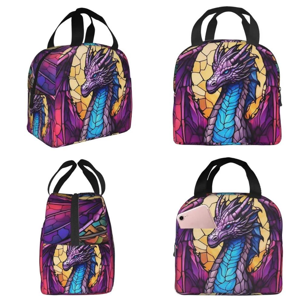 Glass Purple Dragon Pattern Insulated Lunch Bag for Women Office Cooler Thermal Food Box Tote Portable Lunch Boxes Container