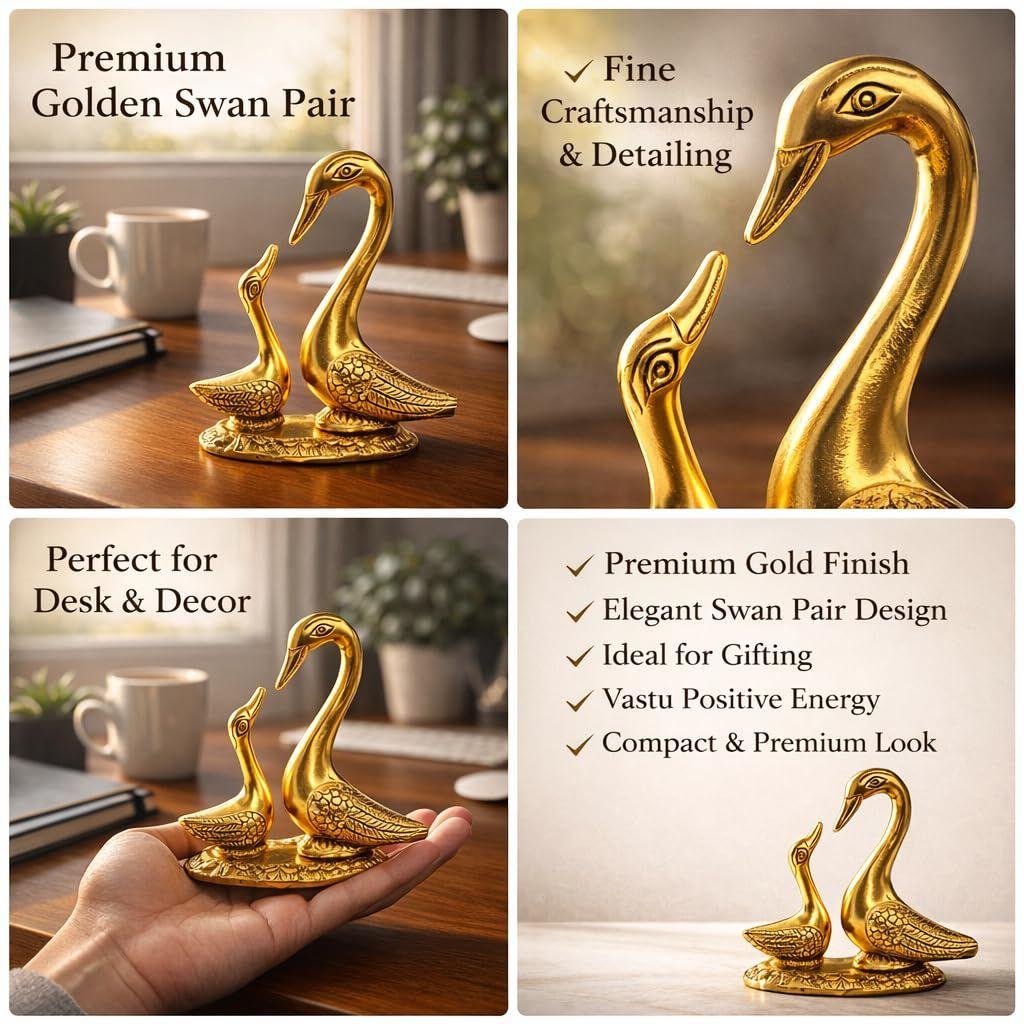 Kissing Duck Pair Showpiece for Home Decor Golden Metal Duck Couple Statue Decorative Table Accent for Living Room Office Desk Bedroom