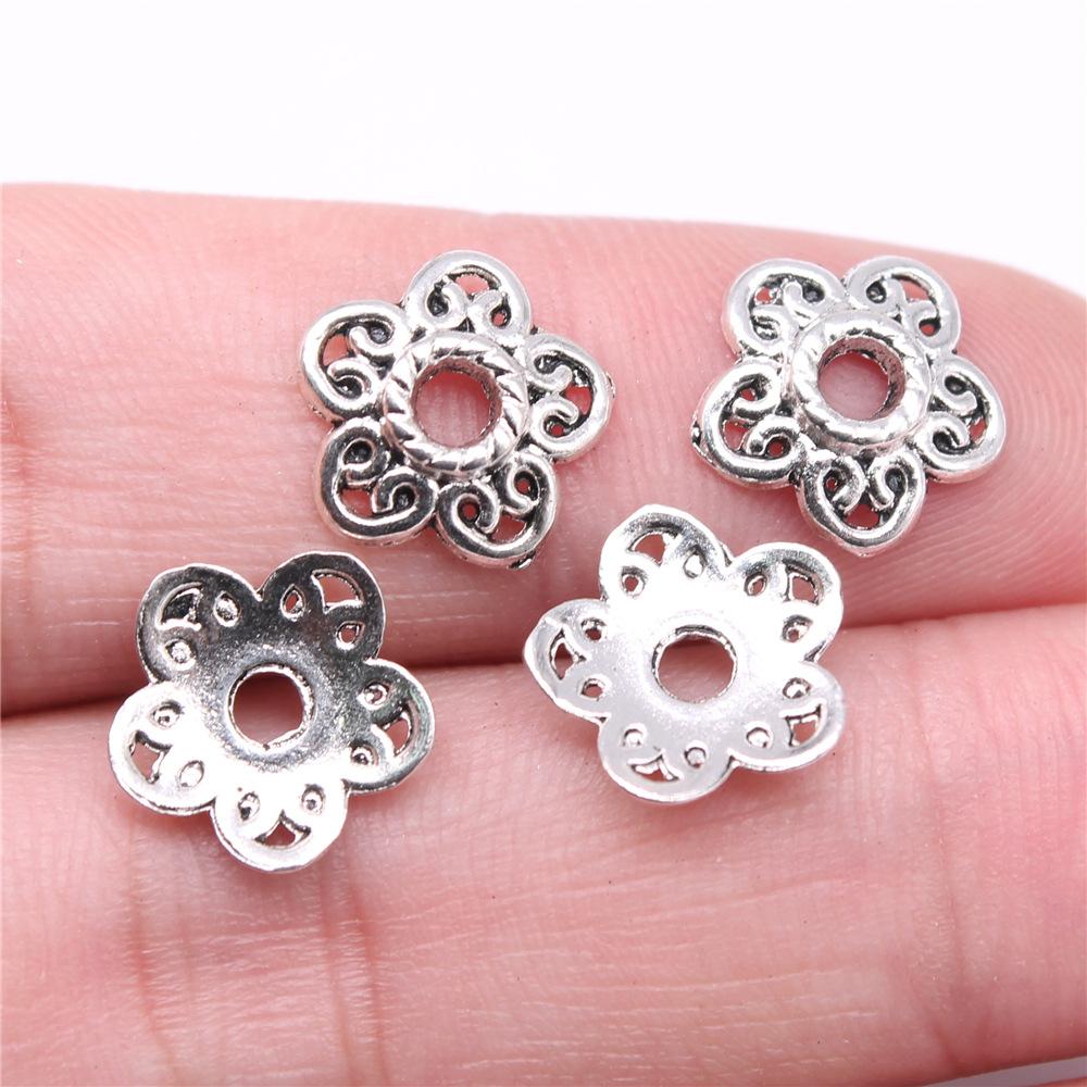 50pcs Tibetan Antique Silver Color Flower Bead End Caps For Jewelry Making Findings Needlework DIY Accessories Wholesale