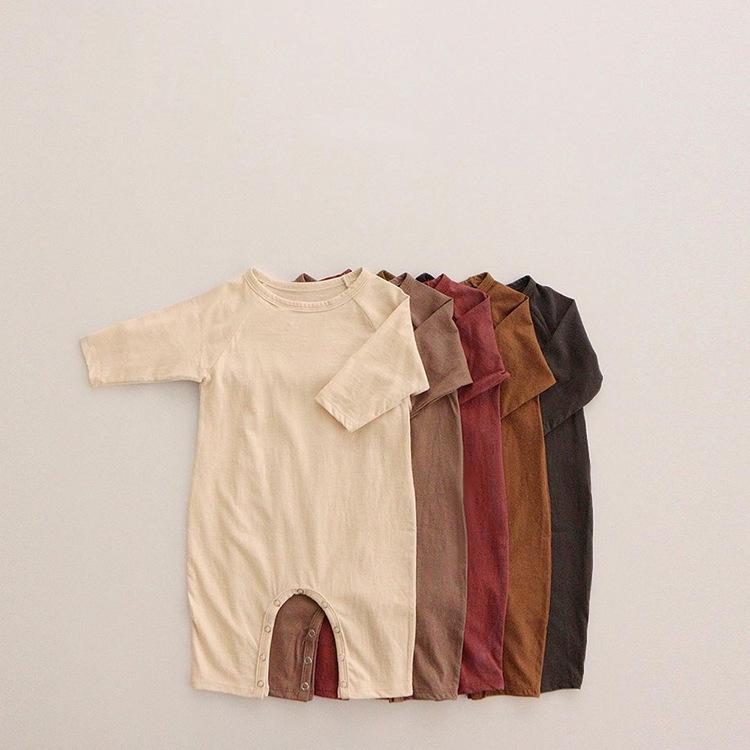 2025 Autumn Korean Baby Solid Color Long Sleeve Bodysuit Romper with Newborn Diaper Cover
