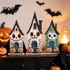 Thanksgiving Tabletop Ornament 3Pcs Halloween Ghost Pumpkin House Ornaments, 2D Flat Wooden Decorations Seasonal Home Interior Ornaments for