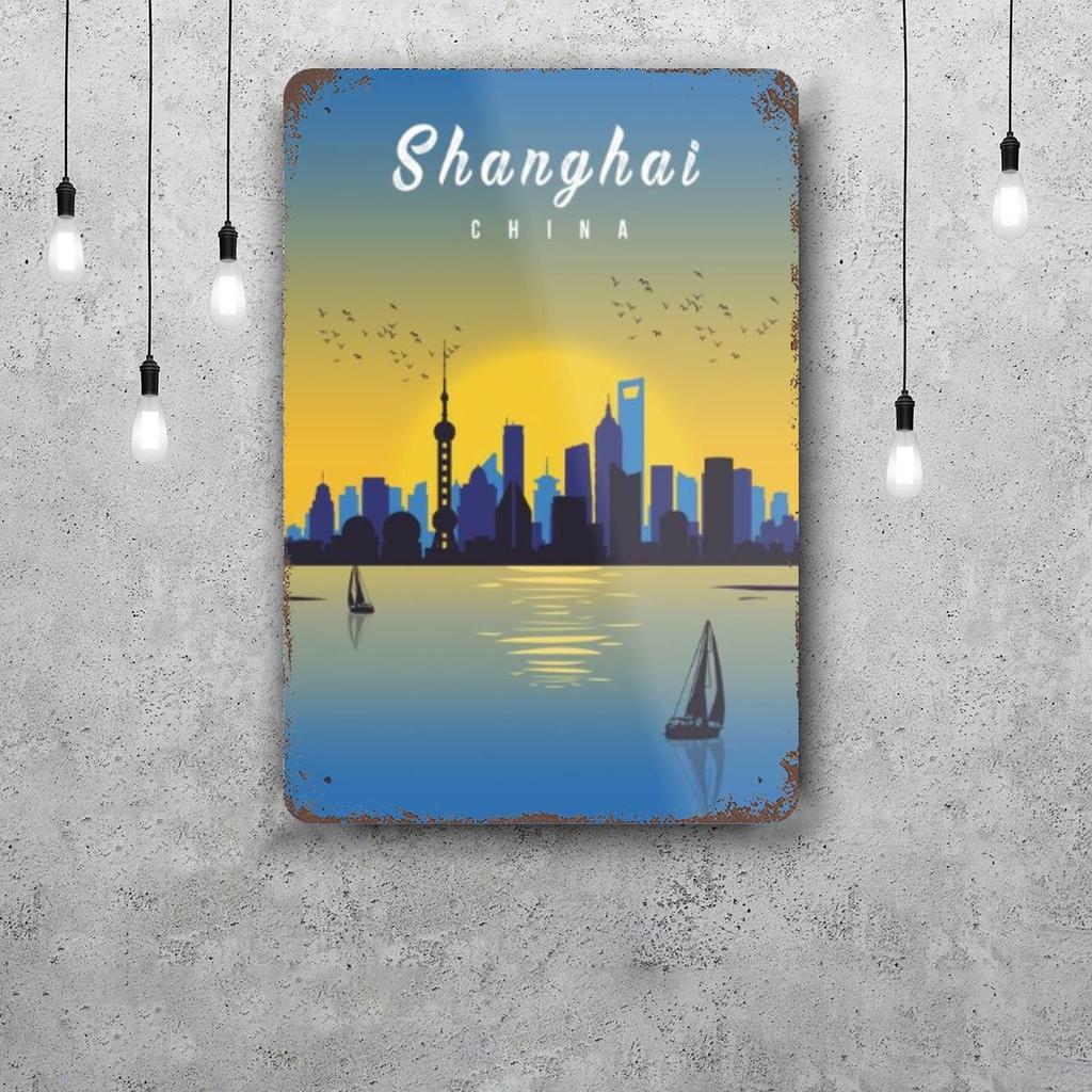 shanghai Vintage Tin Sign Home Decor Wall Decor Art Wall Mural Room Decoration Decor Retro Metal Sign Plate Bar Posters