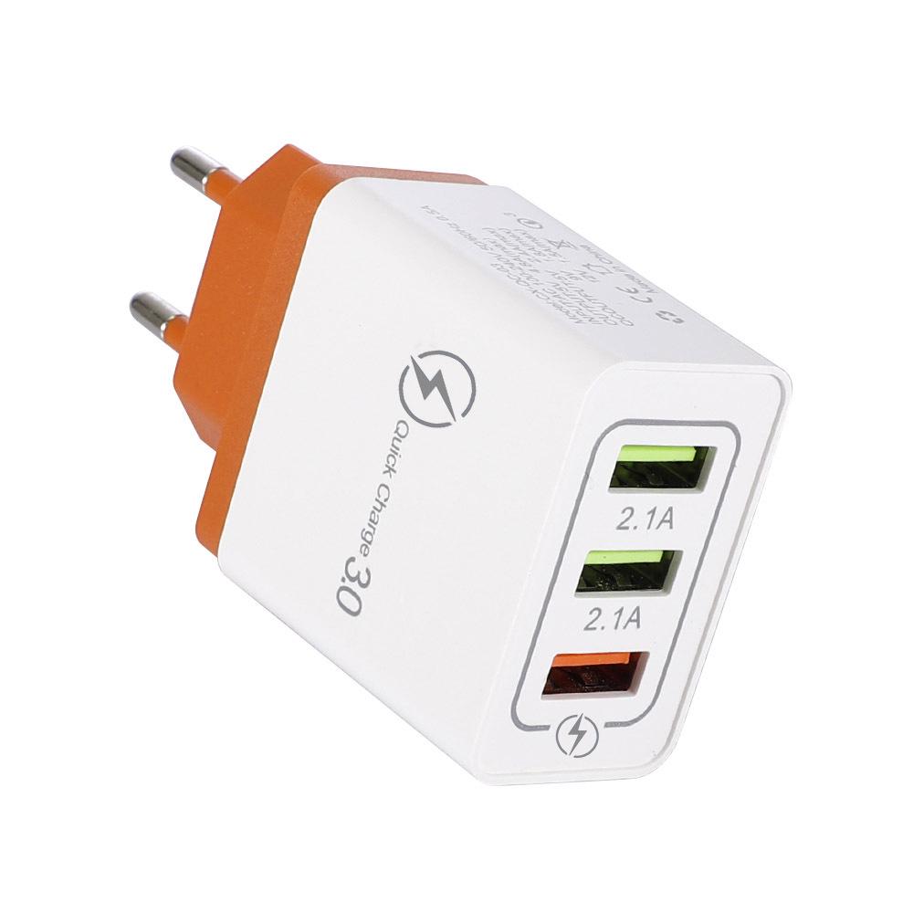 QC3.0 3-Port USB Fast Charger with EU/US Plug for Smartphones