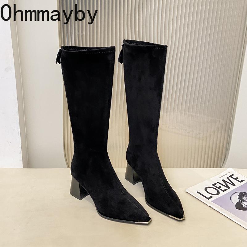 Autumn Winter Sued Women Loots Boots Fashion Pointed Toe Shoes Street Style Party Stripper Female Thick Heel High Booties