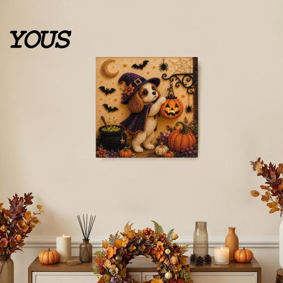 Stress Relief Craft for Adults Halloween Faux Pearl Painting Kit, Puppy Ghost 3D Art Unique Handmade Gift Idea Beginners, Home Wall Decor, DIY
