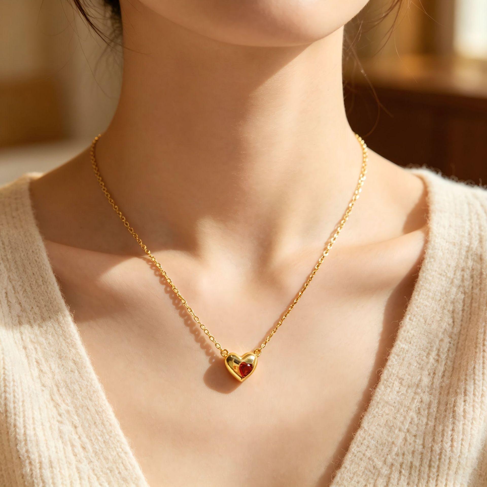 Korean Heart Zirconia Pendant Clavicle Chain - Stylish, High-End Women s Jewelry