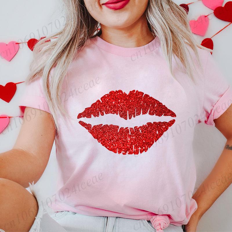 Women's T-Shirts Clothing Valentine Leopard Love Heart Print Tees Breathable Tshirt Loose T-Shirts Harajuku Casual Short Sleeve