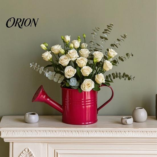 Ergonomic Handle Pouring Tool Metal Watering Can for Outdoor Plants, Small Kettle with Colorful Iron Floral Container Succulents Garden Flowers,