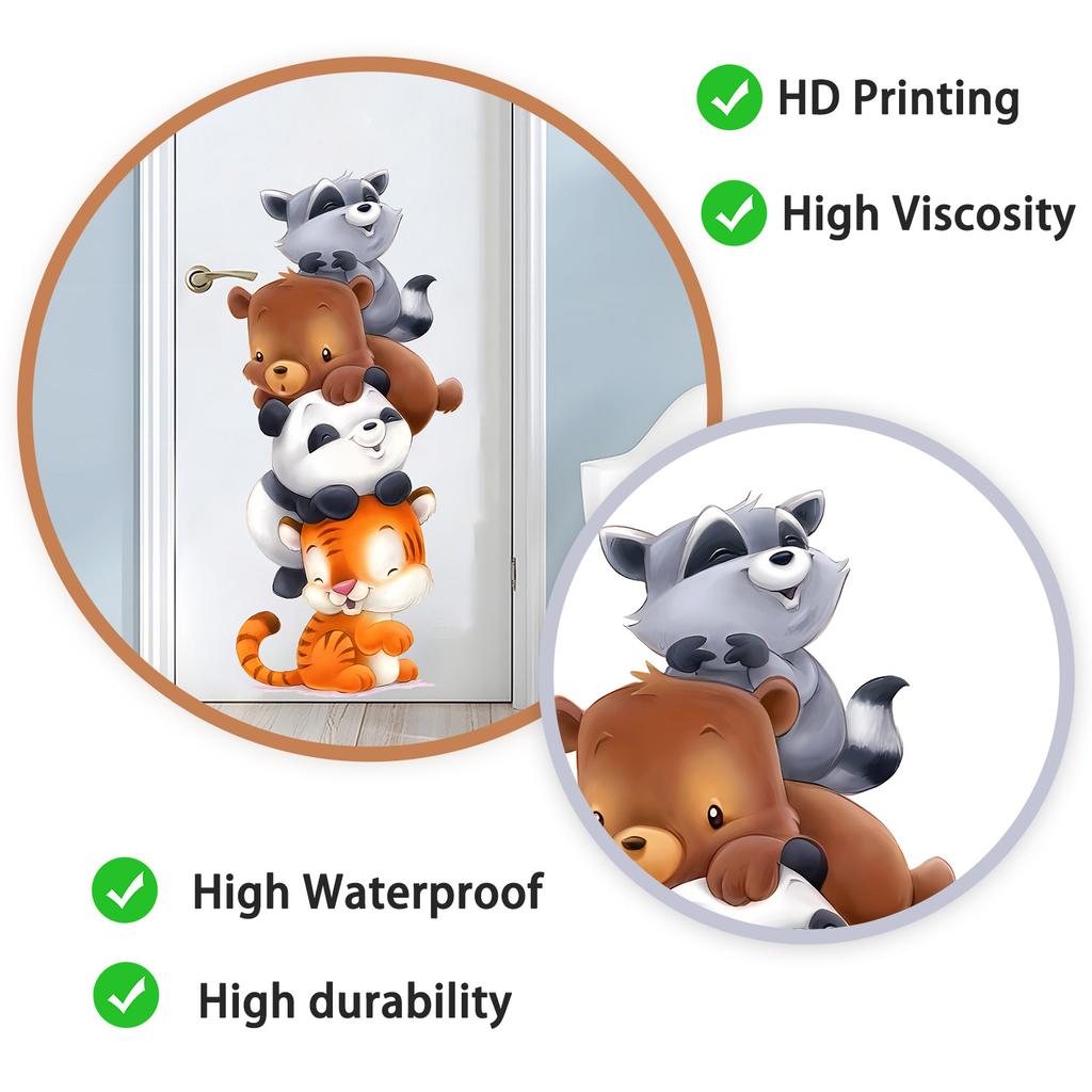 Cute Cartoon Stacked Animals Tower Wall Stickers, Self-Adhesive Decor for Kids Room Kindergarten Bedroom Entryway Decoration
