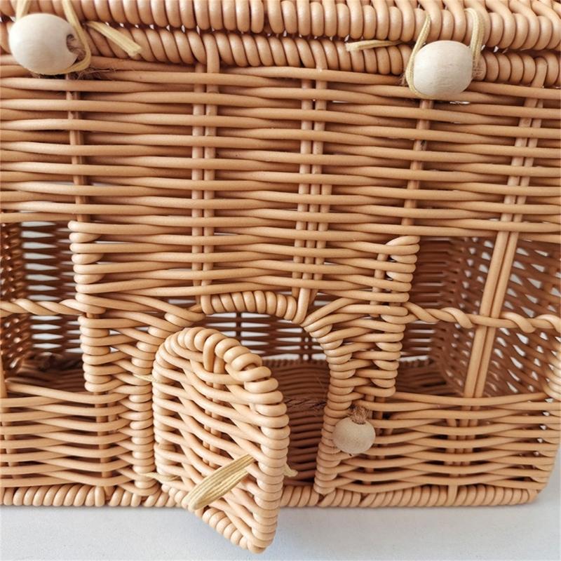 Valigia Scatola Decorativa in Rattan Cesto Intrecciato a Mano in Plastica a Forma di Casa con Manico Sacchetto per Confezionare Regali per Festival