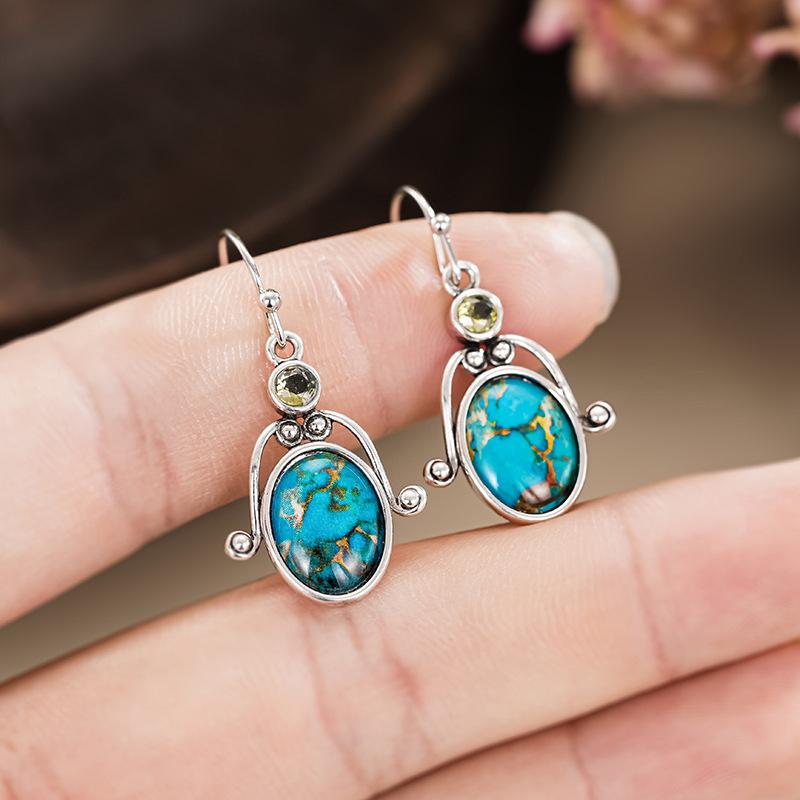 European and American ear hook earrings, retro and old sticker earrings, oval unique texture design accessories
