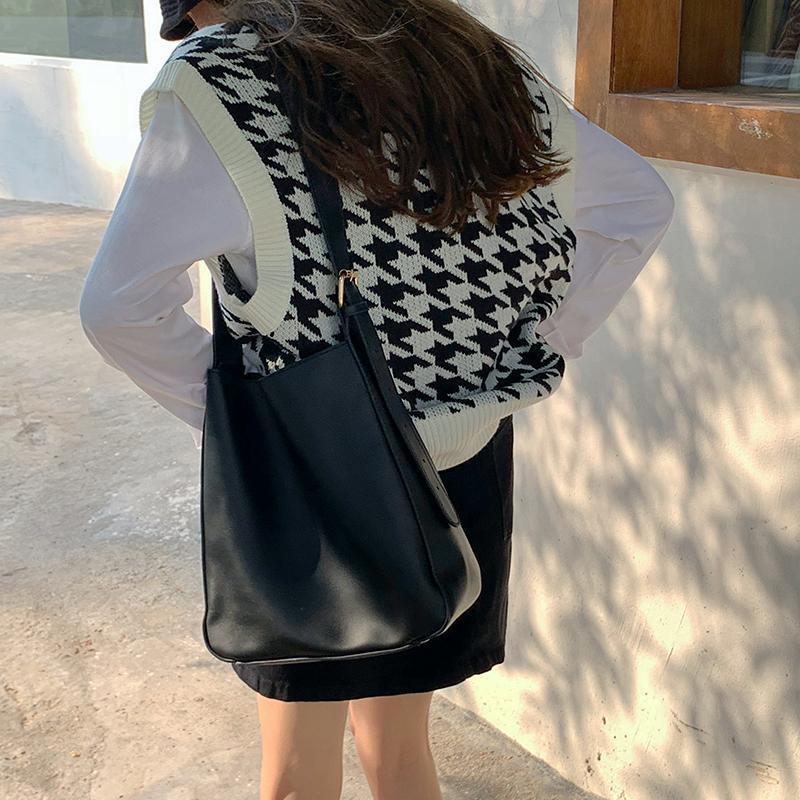 Dame Genser Vest Høst Houndstooth Rutete V-hals Ermeløs Strikket Vintage Løs Oversized Dame Genser Vest Dameklær